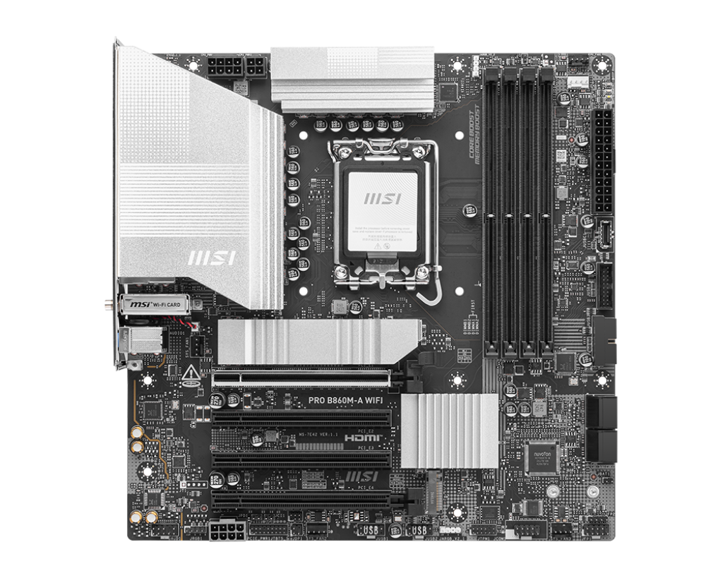 MSI PRO B860M‑A WIFI mATX Motherboard – Intel B860, LGA 1851, DDR5‑8600 OC, PCIe 5.0, M.2 Gen5, Wi‑Fi 7, 5 Gb LAN, Thunderbolt 4