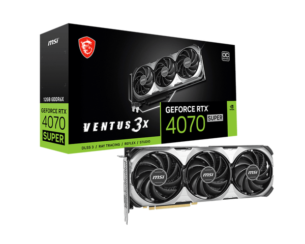 MSI GeForce RTX 4070 SUPER 12G VENTUS 3X OC Graphics Card, 12GB GDDR6X 192-Bit Memory, 2505 MHz Boost Clock, 21 Gbps Memory Speed, 7168 Units Cores