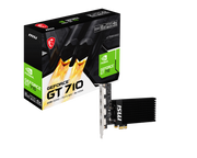 بطاقة MSI GeForce GT 710 2GD3H LP – معالج رسومات NVIDIA GT 710، ذاكرة ٢ جيجابايت DDR3، PCIe 2.0 x16 (x8)، بسرعة ٩٥٤ ميجاهرتز، HDMI 4K@30 هرتز، DVI‑D، VGA، تصميم منخفض الضجيج وصغير الحجم