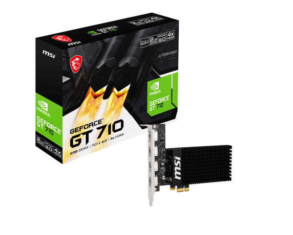 MSI GeForce GT 710 2GD3H 4HDMI Graphic Card - NVIDIA GeForce GT 710 GPU, 2GB DDR3 64-bit Memory, PCI Express Gen 2.0 x1 Interface, Upto 954 MHz