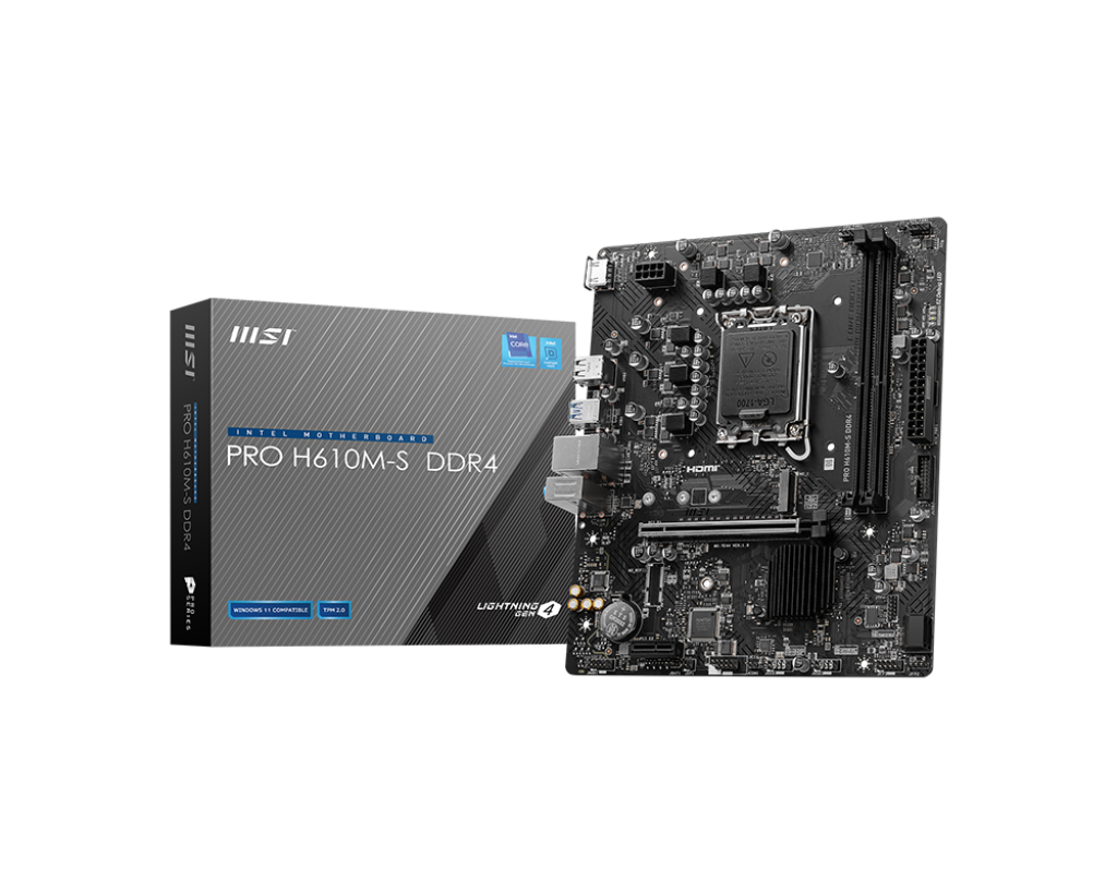 MSI PRO H610M‑S DDR4 Micro‑ATX Motherboard – Intel H610, LGA 1700, DDR4‑3200, PCIe 4.0 x16, Gen3 M.2, HDMI 4K, Realtek 1 Gb LAN, ALC897 Audio