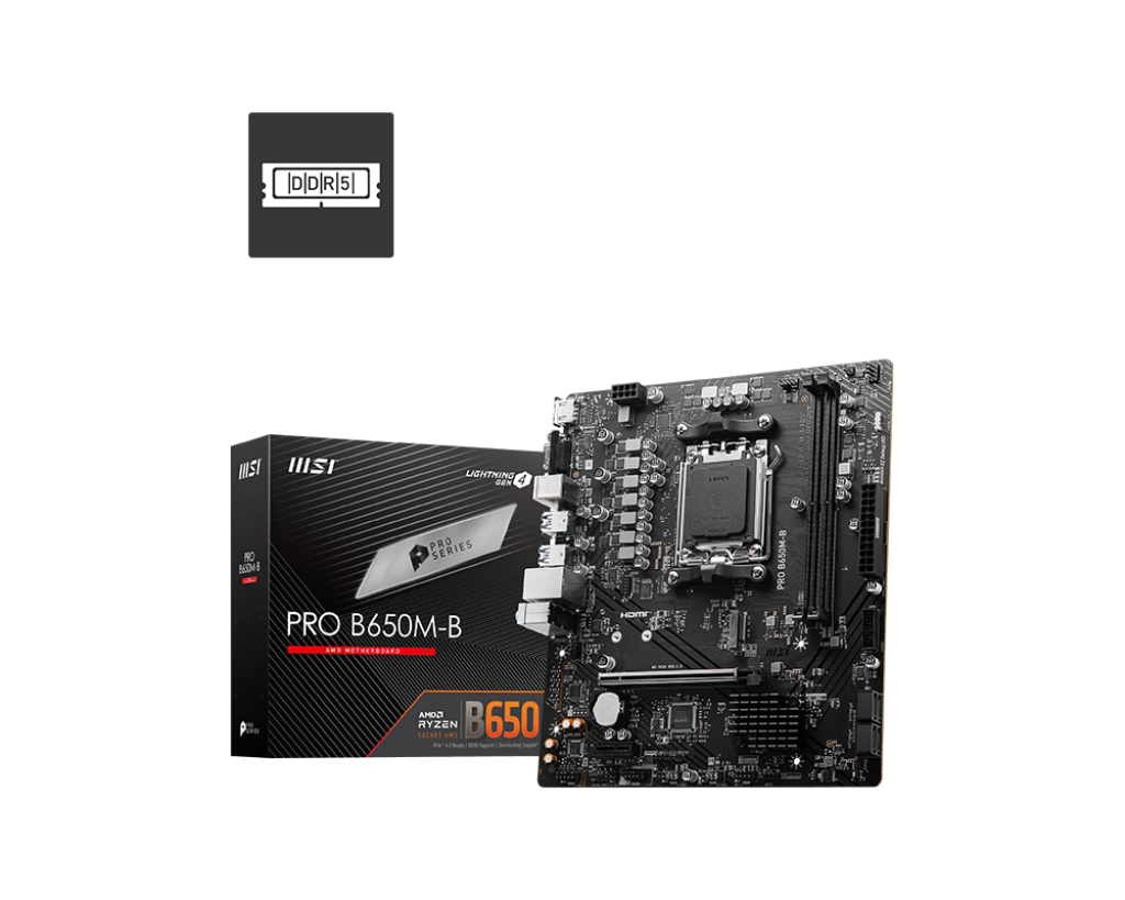 MSI PRO B650M-B – AM5 Micro-ATX Motherboard, Dual-DDR5 6800+MHz (OC), PCIe 4.0, 2.5G LAN, Realtek ALC897 Audio