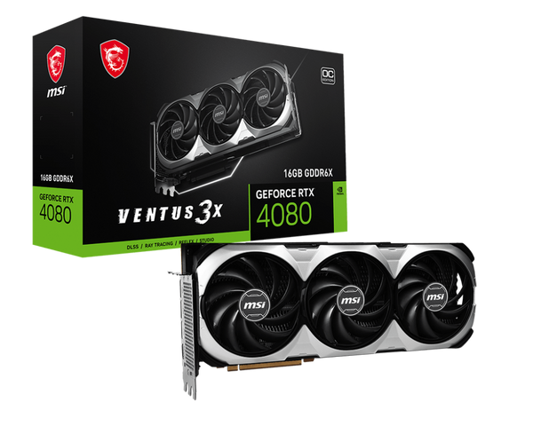 MSI GeForce RTX 4080 16GB Ventus 3X OC Graphics Card, 16GB GDDR6X 256-Bit Memory, 9728 Cuda Cores, 2520MHz Boost Clock, 22.4 Gbps Memory Speed, PCIe Gen 4, Open GL, HDMI, DP