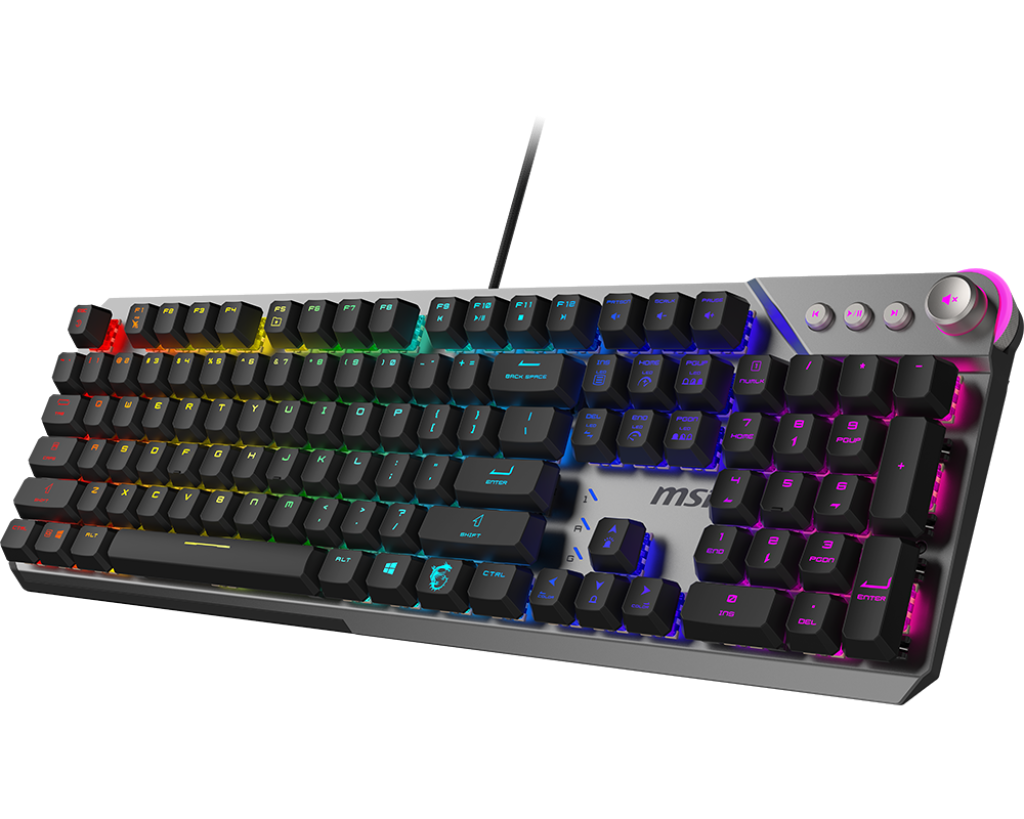 MSI STRIKE 600 Wired Mechanical Gaming Keyboard — Silent Kailh Midnight Pro Switches, Per-Key RGB Mystic Light, Hybrid 6+N Rollover, USB 2.0, Full-Size 104 Keys, Aluminum Build/English