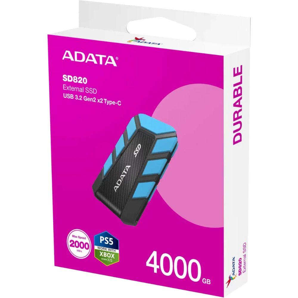 ADATA SD820 4TB Rugged External SSD – USB 3.2 Gen 2×2, Up to 2000 MB/s, IP68 Waterproof & Dustproof, MIL-STD-810G Drop-Resistant Portable Drive