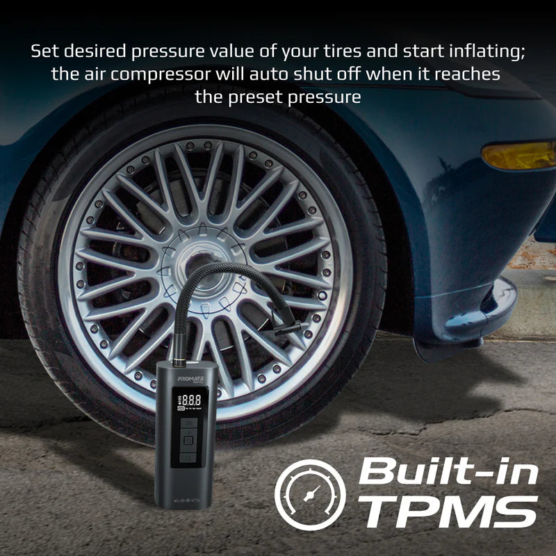 Promate Aerify 150 PSI Portable Air Compressor & Power Bank – 6,000 mAh Battery, 25 L/min Airflow, LED Light