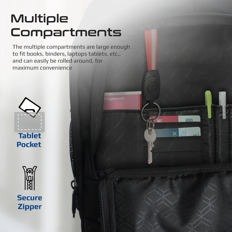 Promate Compact-TR 2-in-1 Trolley Backpack – Water-Resistant, Wheels + Telescopic Handle, Padded 15.6″ Laptop Compartment