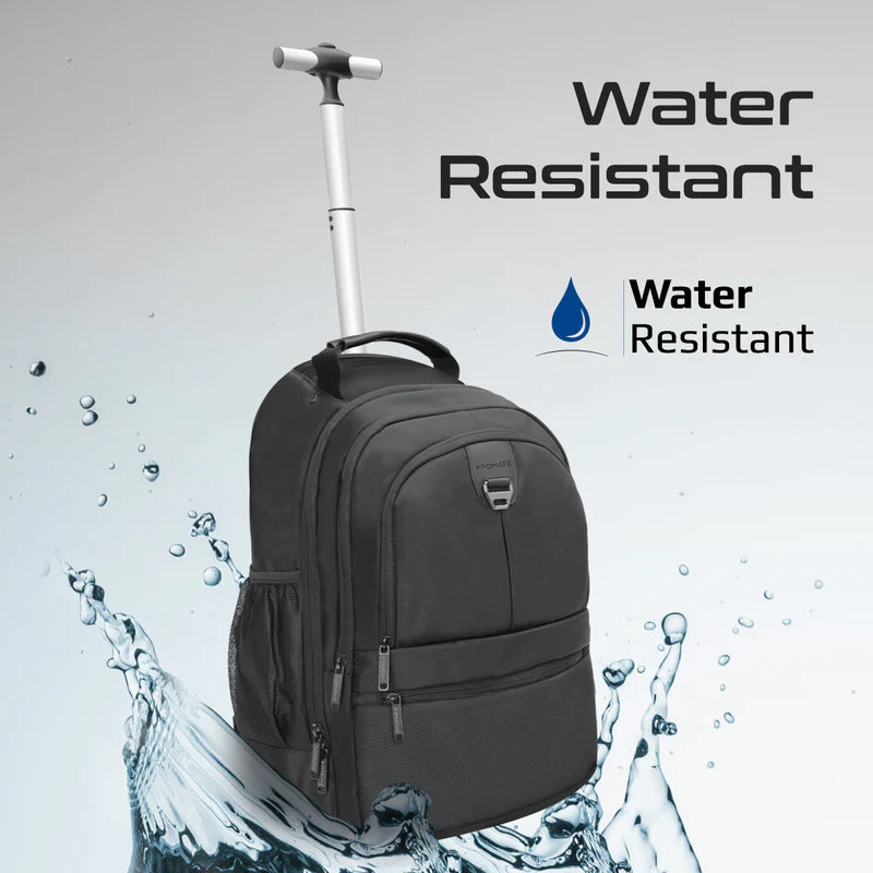 Promate Compact-TR 2-in-1 Trolley Backpack – Water-Resistant, Wheels + Telescopic Handle, Padded 15.6″ Laptop Compartment