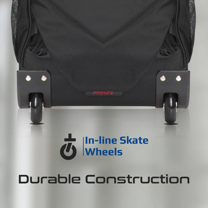 Promate Compact-TR 2-in-1 Trolley Backpack – Water-Resistant, Wheels + Telescopic Handle, Padded 15.6″ Laptop Compartment