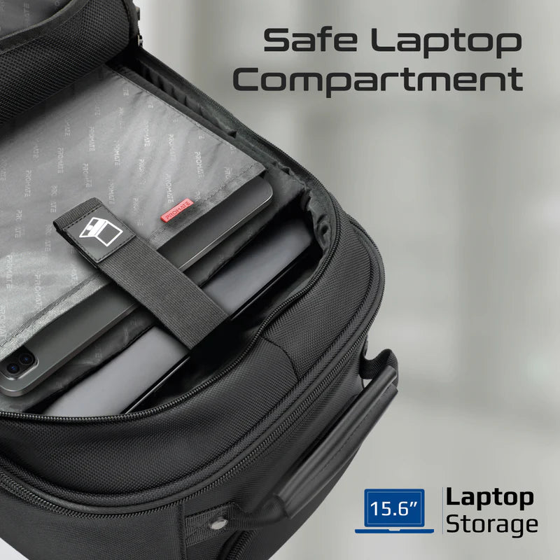 Promate CramPack-TR Multi-Functional 15.6” Laptop Trolley Bag with Large Multiple Compartments