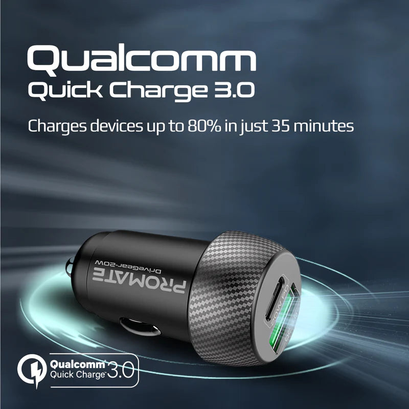شاحن سيارة بروميت 20 واط PD USB-C + QC 3.0 USB-A DriverGear-20