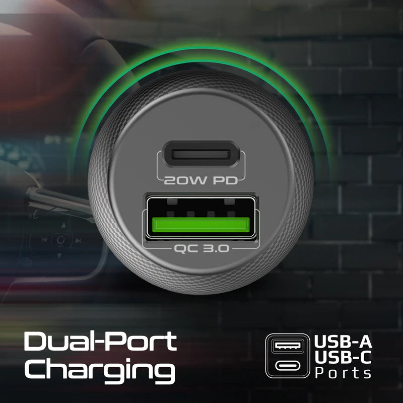 شاحن سيارة بروميت 20 واط PD USB-C + QC 3.0 USB-A DriverGear-20