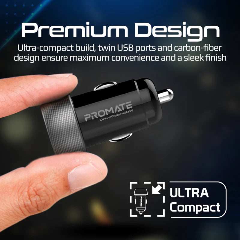 شاحن سيارة بروميت 20 واط PD USB-C + QC 3.0 USB-A DriverGear-20