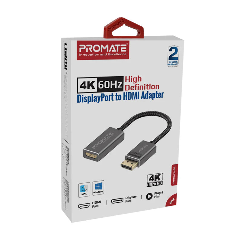 Promate MediaLink-DP DisplayPort to HDMI Adapter – 4K @ 60Hz, Plug & Play