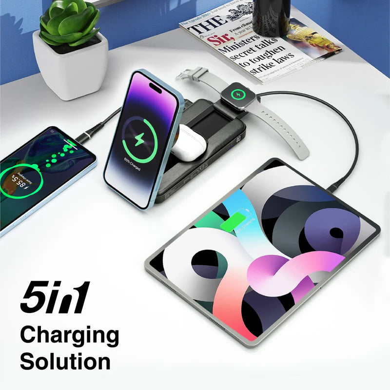 باور بانك بروميت 5 في 1 قابل للطي ومتوافق مع MagSafe وشحن لاسلكي بقدرة 10000 مللي أمبير في الساعة