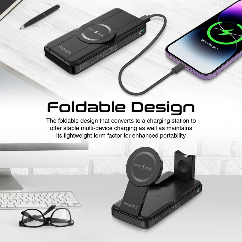باور بانك بروميت 5 في 1 قابل للطي ومتوافق مع MagSafe وشحن لاسلكي بقدرة 10000 مللي أمبير في الساعة