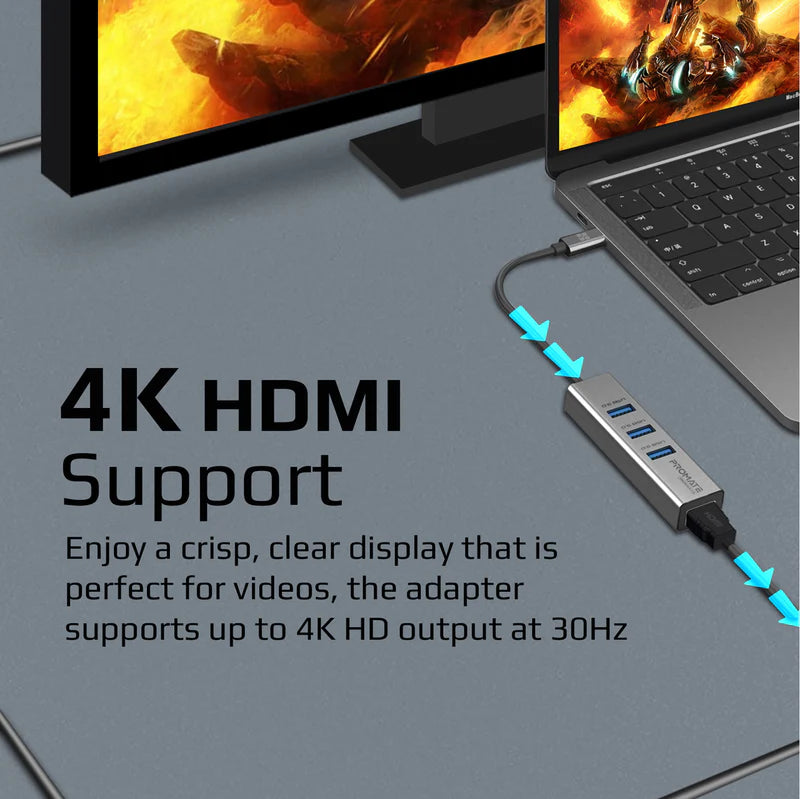 محول HDMI MediaHub-C3 USB-C Hub من بروميت مع 3 منافذ USB 3.0 وشحن مزامنة 5 جيجابت في الثانية ومنفذ HDMI 4K 30 هرتز