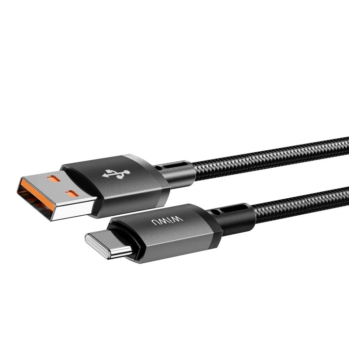WiWU TITAN LINK Wi-C054 USB-A to USB-C Charging & Data Cable, 1M, Aluminum Alloy Connectors, Nylon Braided