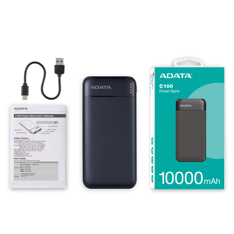 ADATA Powerbank C100 - 10000 مللي أمبير 20 وات اشحن حياتك بأسلوب نحيف