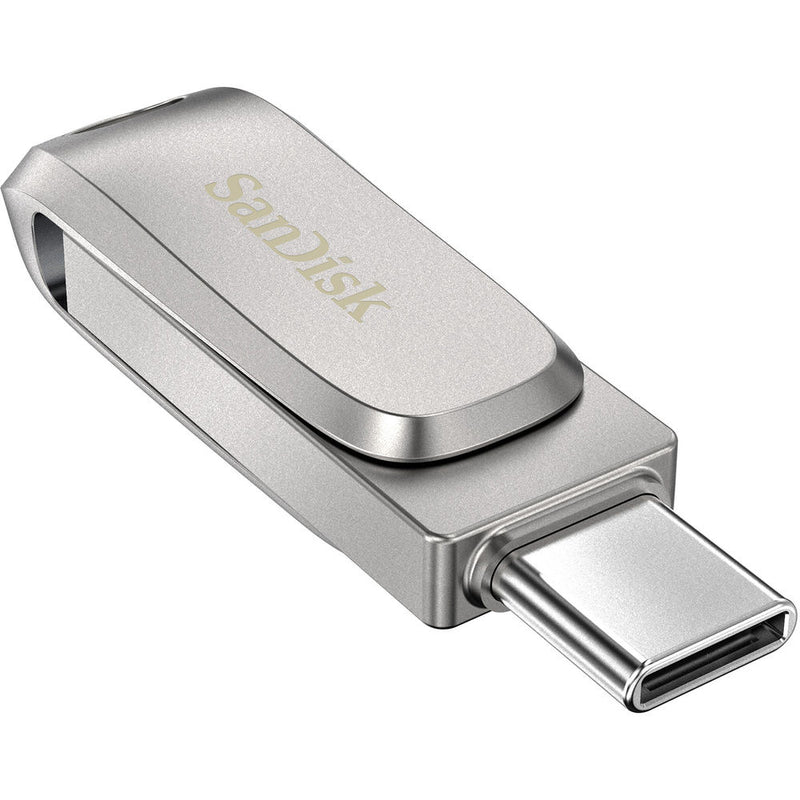 محرك أقراص فلاش SanDisk Ultra Dual Drive Luxe سعة 64 جيجابايت بمنفذ USB 3.1 Type-C - موصلات USB-C وUSB-A مزدوجة، تصميم دوار معدني بالكامل، سرعة قراءة تصل إلى 150 ميجابايت/ثانية