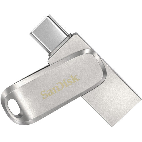 محرك أقراص فلاش SanDisk Ultra Dual Drive Luxe سعة 256 جيجابايت بمنفذ USB 3.1 Type-C - موصلات USB-C وUSB-A مزدوجة، تصميم دوار معدني بالكامل، سرعة قراءة تصل إلى 400 ميجابايت/ثانية
