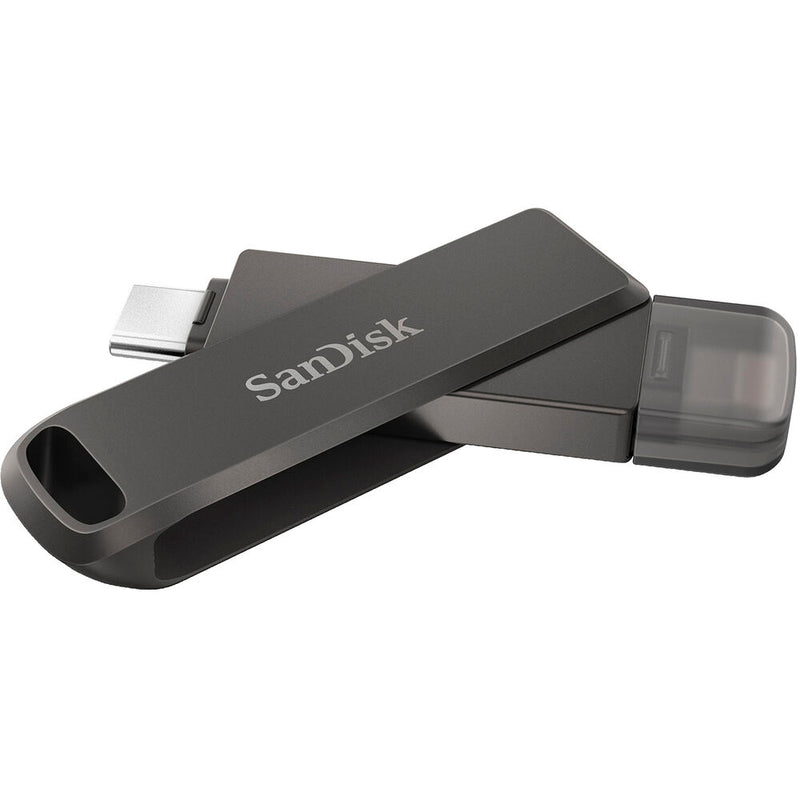 محرك أقراص فلاش SanDisk iXpand Luxe سعة 64 جيجابايت - موصلات USB Type-C وLightning مزدوجة، USB 3.1 الجيل الأول، تصميم دوار معدني بالكامل، نسخ احتياطي تلقائي لجهاز iPhone