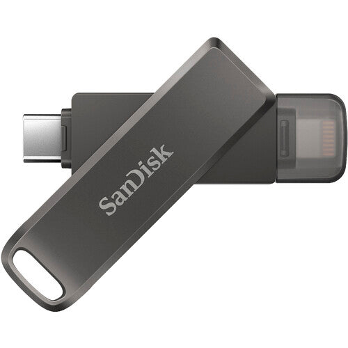 محرك أقراص فلاش SanDisk iXpand Luxe سعة 64 جيجابايت - موصلات USB Type-C وLightning مزدوجة، USB 3.1 الجيل الأول، تصميم دوار معدني بالكامل، نسخ احتياطي تلقائي لجهاز iPhone