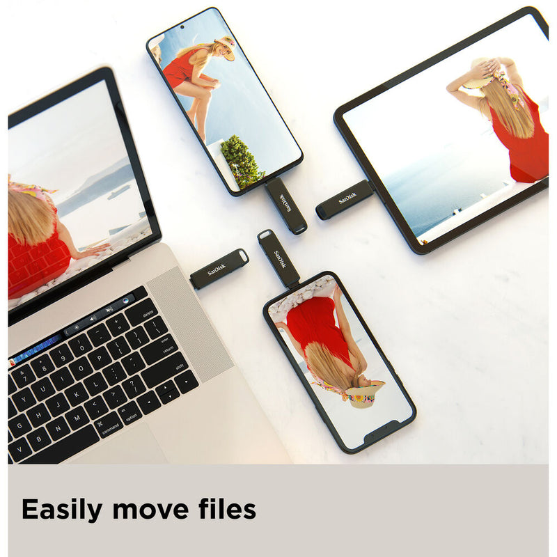 محرك أقراص فلاش SanDisk iXpand Luxe سعة 64 جيجابايت - موصلات USB Type-C وLightning مزدوجة، USB 3.1 الجيل الأول، تصميم دوار معدني بالكامل، نسخ احتياطي تلقائي لجهاز iPhone