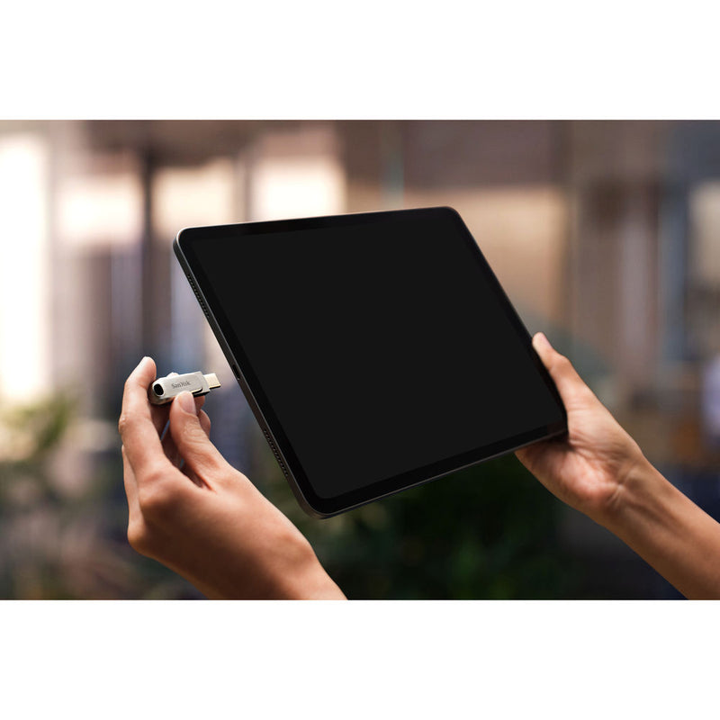 محرك أقراص فلاش SanDisk Ultra Dual Drive Luxe سعة 256 جيجابايت بمنفذ USB 3.1 Type-C - موصلات USB-C وUSB-A مزدوجة، تصميم دوار معدني بالكامل، سرعة قراءة تصل إلى 400 ميجابايت/ثانية