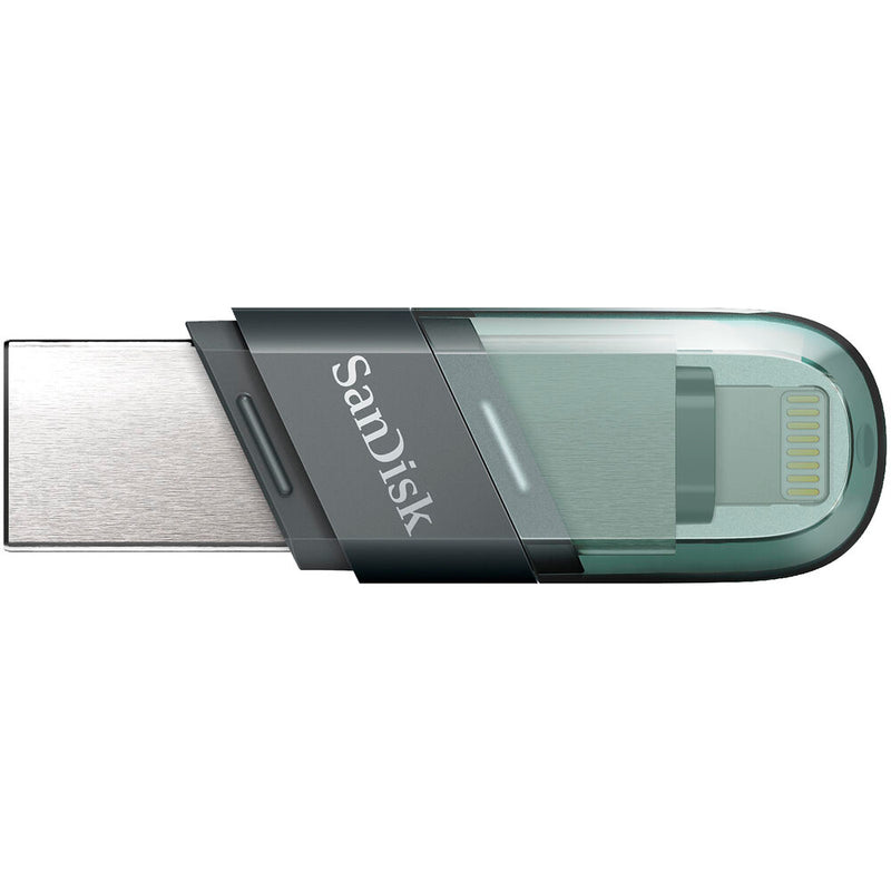 محرك أقراص فلاش SanDisk iXpand Flip سعة 64 جيجابايت - منفذ Lightning مزدوج ومنفذ USB 3.1 من النوع A، نسخ احتياطي تلقائي لجهاز iPhone، حماية بكلمة مرور، لون أخضر بحري