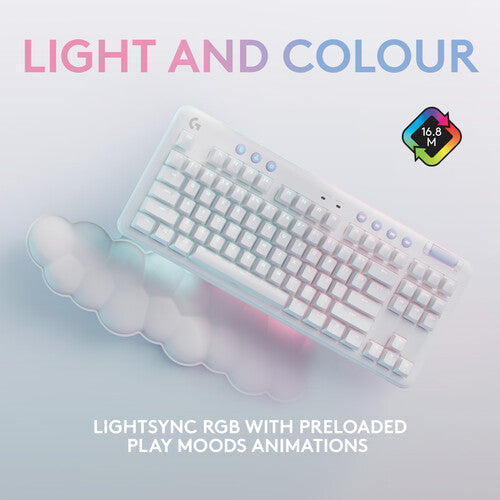 لوحة مفاتيح الألعاب الميكانيكية اللاسلكية Logitech G715 TKL - مفاتيح GX، LIGHTSPEED وبلوتوث، RGB، أغطية مفاتيح PBT، مسند راحة اليد - أبيض ضبابي