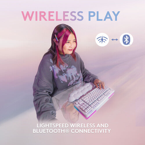 لوحة مفاتيح الألعاب الميكانيكية اللاسلكية Logitech G715 TKL - مفاتيح GX، LIGHTSPEED وبلوتوث، RGB، أغطية مفاتيح PBT، مسند راحة اليد - أبيض ضبابي