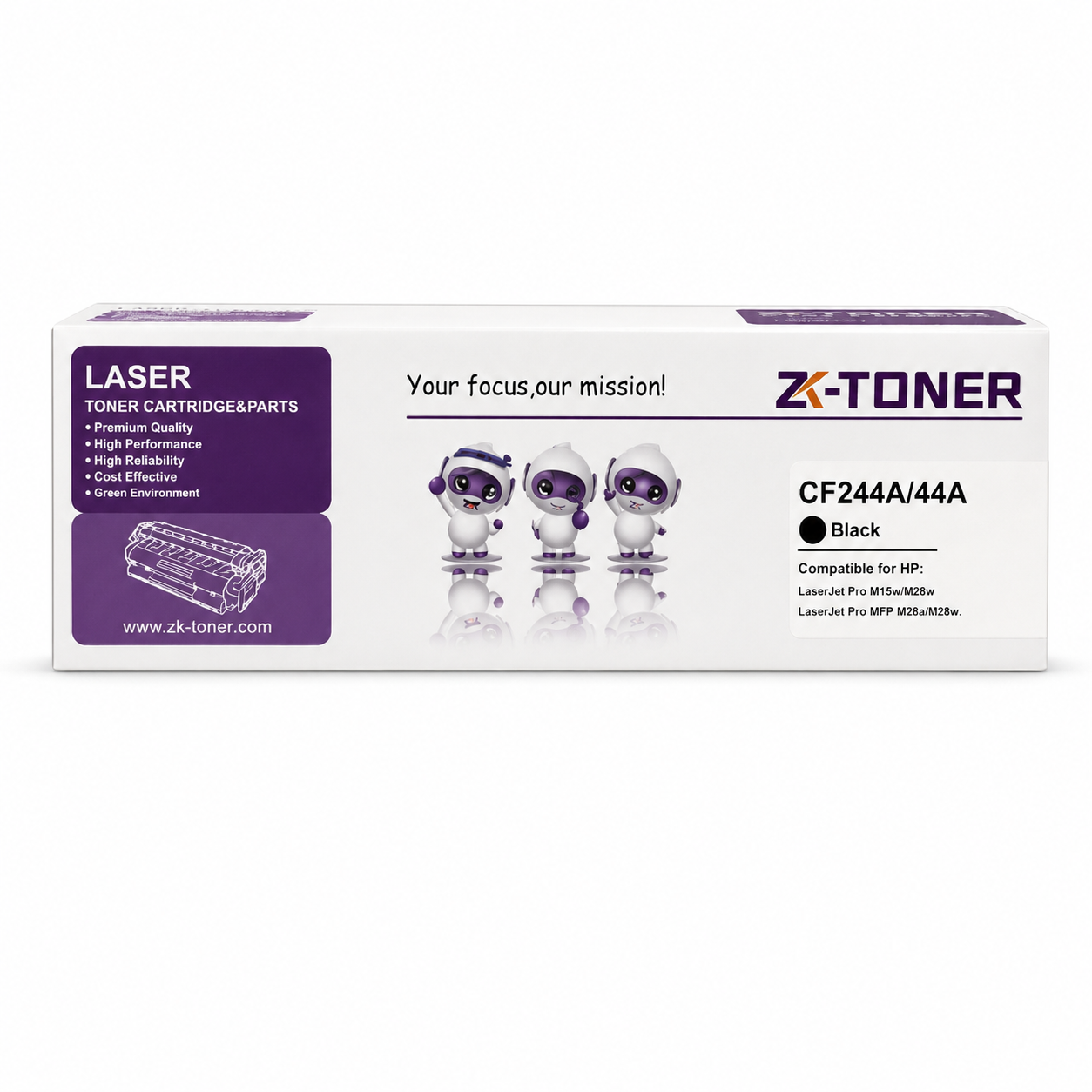خرطوشة حبر أسود متوافقة تجارية ZK-TONER CF244A / 44A – خرطوشة حبر بديلة لطابعات HP LaserJet Pro M15a و M15w و MFP M28a و M28w