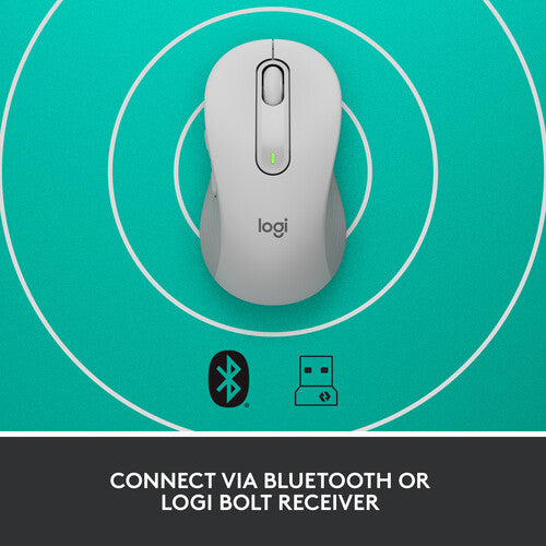 ماوس Logitech Signature M650 كبير لاسلكي + بلوتوث للأعمال (أبيض فاتح)