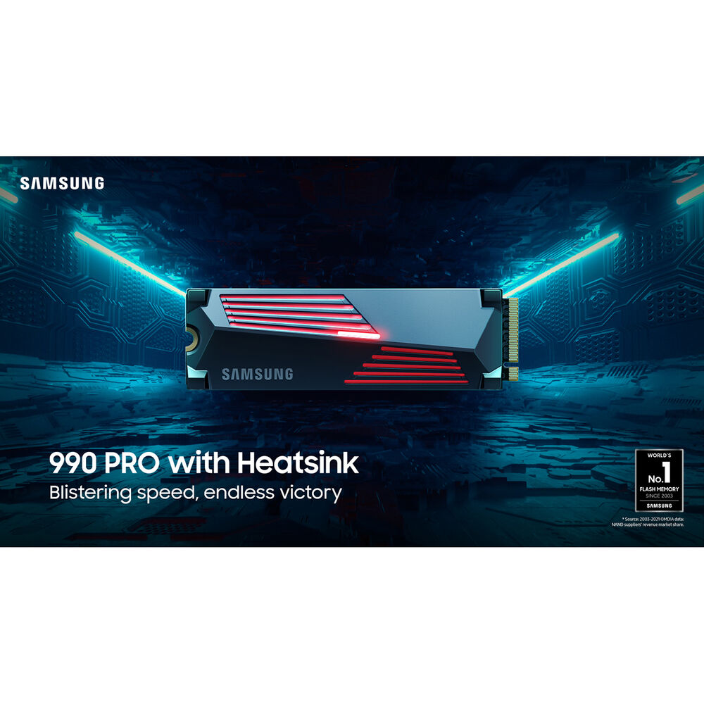 Samsung 990 PRO 1TB NVMe PCIe Gen 4.0 M.2 SSD with Heatsink – Up to 7,450 MB/s Read, 6,900 MB/s Write, PS5 Compatible, Smart Thermal Control