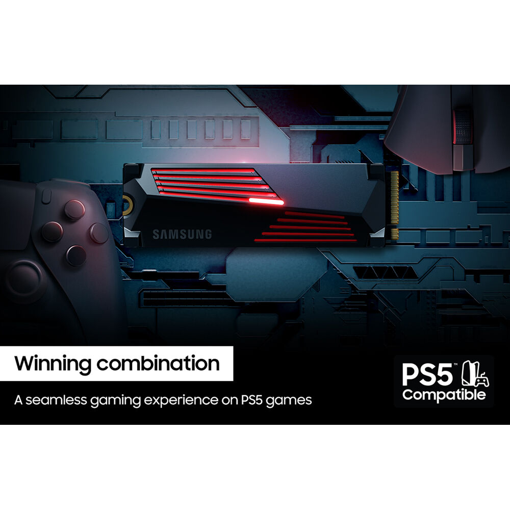 Samsung 990 PRO 1TB NVMe PCIe Gen 4.0 M.2 SSD with Heatsink – Up to 7,450 MB/s Read, 6,900 MB/s Write, PS5 Compatible, Smart Thermal Control