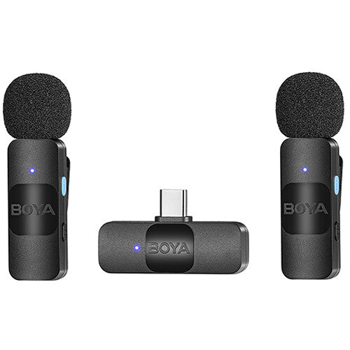 BOYA BY-V20 نظام ميكروفون لاسلكي فائق الحجم لشخصين مع موصل USB-C للأجهزة المحمولة (2.4 جيجا هرتز)