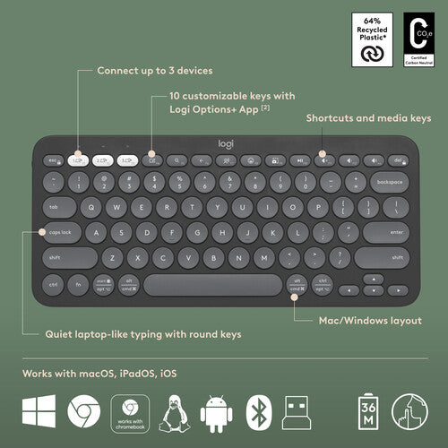 Logitech Pebble 2 Wireless Keyboard and Mouse Combo (Tonal Graphite)