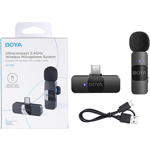 BOYA BY-V10 Ultracompact Wireless Microphone System with USB-C Connector for Mobile Devices (2.4 GHz)