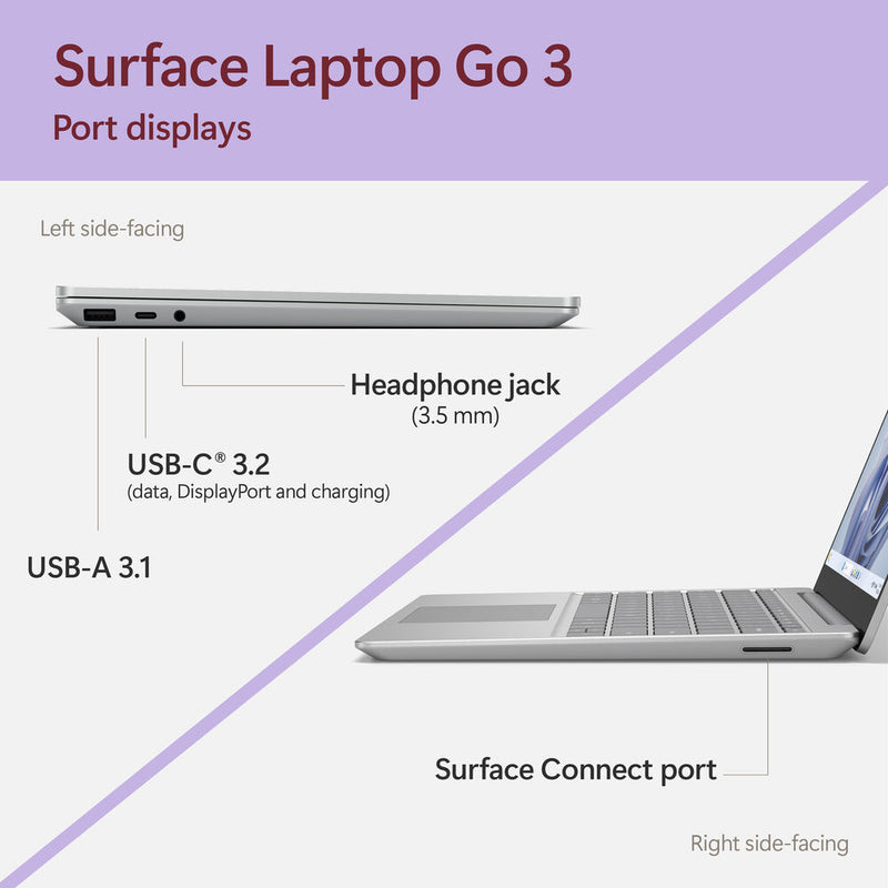 Microsoft 12.4 بوصة Multi-Touch Surface Laptop Go 3 للأعمال - Core i5-1235U - 8 جيجا رام - 256 جيجا SSD - ويندوز 11 هوم