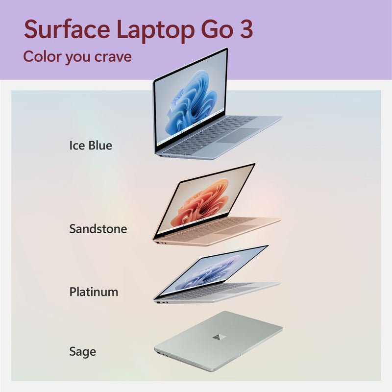 Microsoft 12.4 بوصة Multi-Touch Surface Laptop Go 3 للأعمال - Core i5-1235U - 8 جيجا رام - 256 جيجا SSD - ويندوز 11 هوم