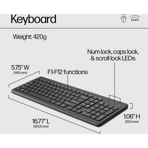 HP 330 Wireless Mouse and Keyboard Combo – Full-Size UK Layout, 2.4GHz Wireless, 1600 DPI Mouse