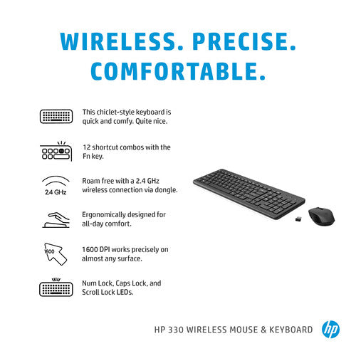 HP 330 Wireless Mouse and Keyboard Combo – Full-Size UK Layout, 2.4GHz Wireless, 1600 DPI Mouse