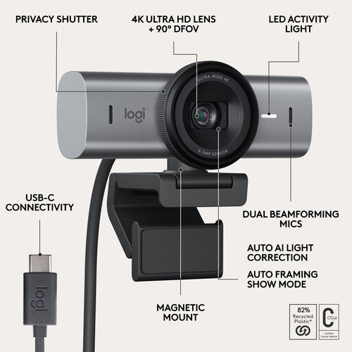 كاميرا ويب Logitech MX Brio 4K Ultra HD للتعاون والبث المباشر