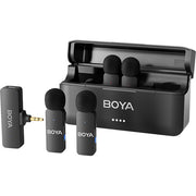 نظام ميكروفون لاسلكي BOYA BY-V4 لأربعة أشخاص، بتردد 2.4 غيغاهرتز، و4 أجهزة إرسال فائقة الصغر، ومستقبل TRS مقاس 3.5 مم | صوت بتنسيق 48 كيلوهرتز/16 بت، وإلغاء الضوضاء بنقرة واحدة، ومدى يصل إلى 200 م، للكاميرات والهواتف الذكية – أسود
