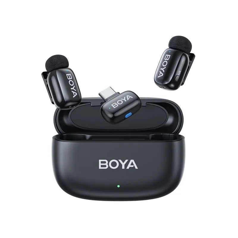 BOYA Mini 14 Dual Wireless Microphone – Type‑C Receiver, 3‑Level AI Noise Cancellation, 3 Voice Modes, 48 kHz/16‑bit, 100 m Range, 30 h Battery with Charging Case
