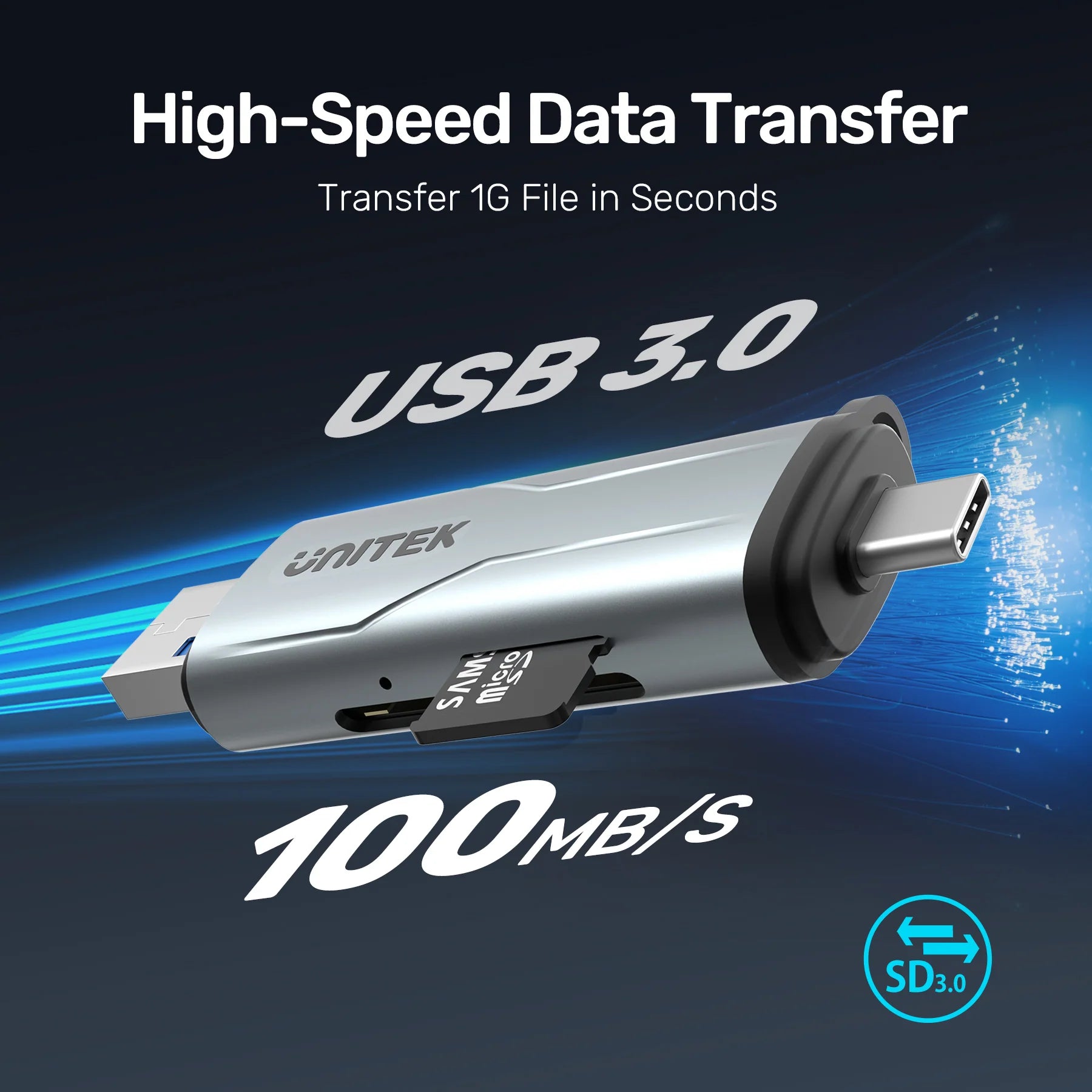 قارئ بطاقات UNITEK 2 في 1 SD 3.0