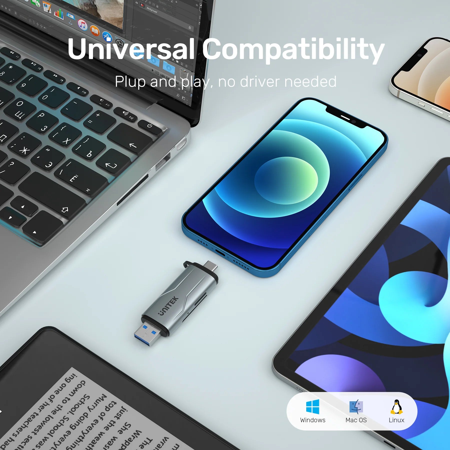 قارئ بطاقات UNITEK 2 في 1 SD 3.0