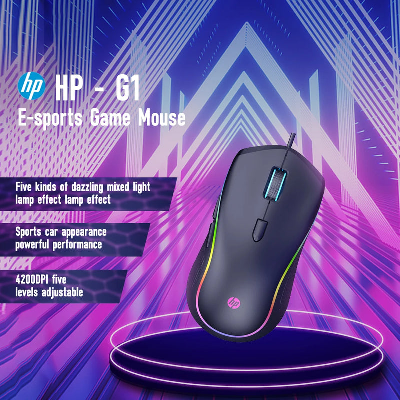 HP-G1 Mouse Gaming Wired, Peripheral, RGB Light Effect, E-Sports Mouse, Macro Programming, USB Wired Mouse