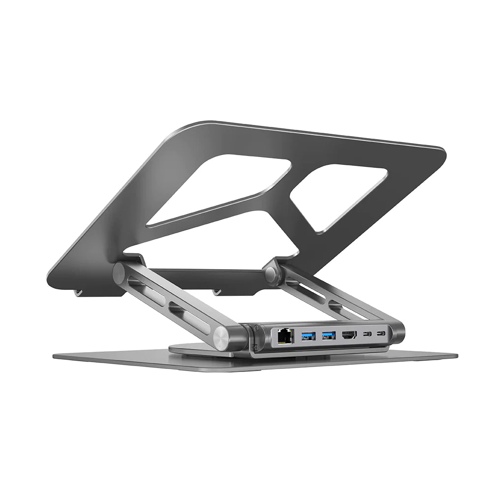 تجمع محطة إرساء الكمبيوتر المحمول USB-C من UNITEK بين وظائف قاعدة الكمبيوتر المحمول وحامل الكمبيوتر المحمول